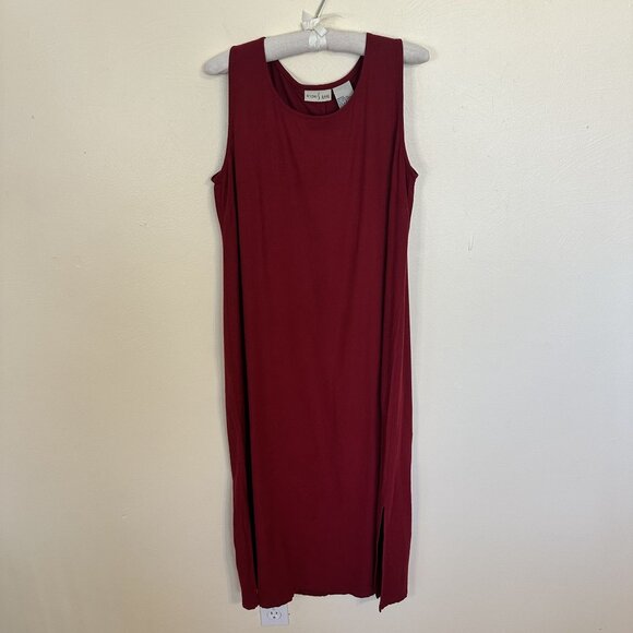 Vtg Womens Red Linen Maxi Dress Shift Medium 90s Sleeveless Studio Ease Petite - Picture 6 of 8